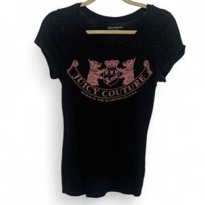 Juicy Couture Y2K Style Dog Logo Rhinestone Black Short Sleeve Shirt